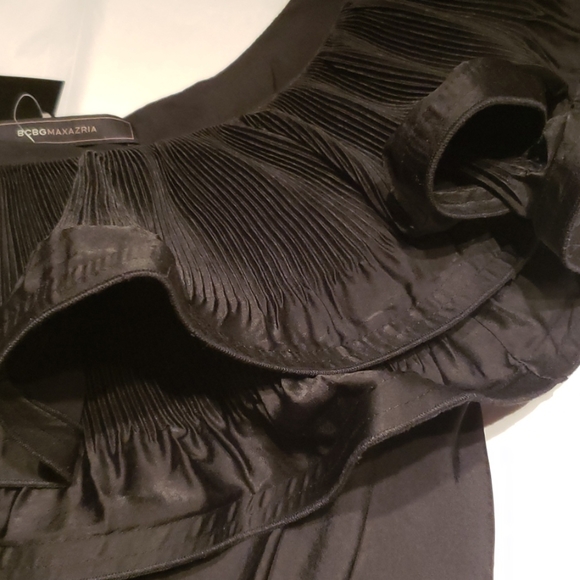 BCBGMaxAzria New DRESS One-Shoulder Ruffle Layered BLACK Mini Party Club NWT - Picture 8 of 14
